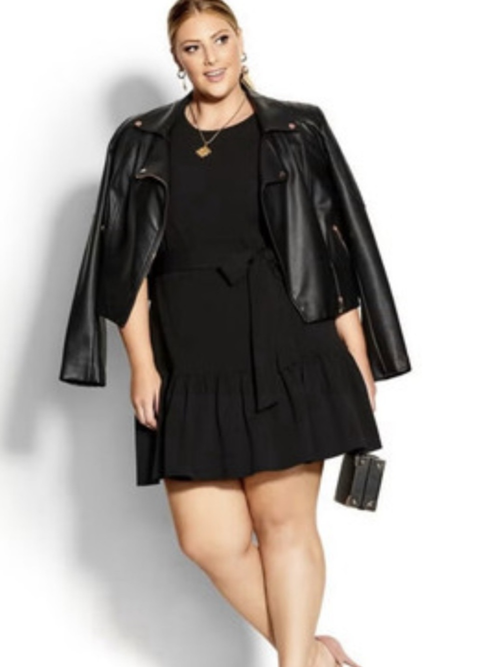 City Chic Black Balloon-Sleeve Tiered Dress